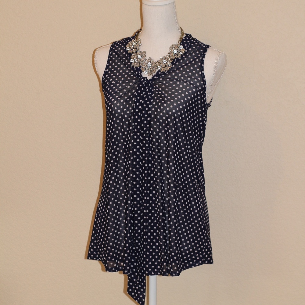Navy & White Polka Dot Sheer Flowy Blouse